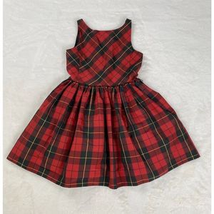 Ralph Lauren Girls 10 Sleeveless Red Black Tartan Plaid Holiday Party Dress